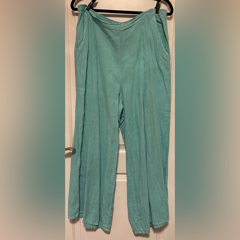Match Point Teal 100% Linen Pantsuit Tunic Relaxed Fit Resort Lagenlook Club XL - Picture 4 of 12